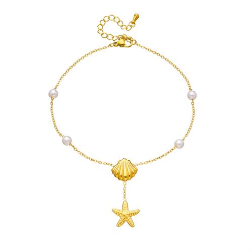 Stainless Steel Anklet, 304 Stainless Steel, with Plastic Pearl, plated, fashion jewelry & different styles for choice & for woman, golden, Sold By PC