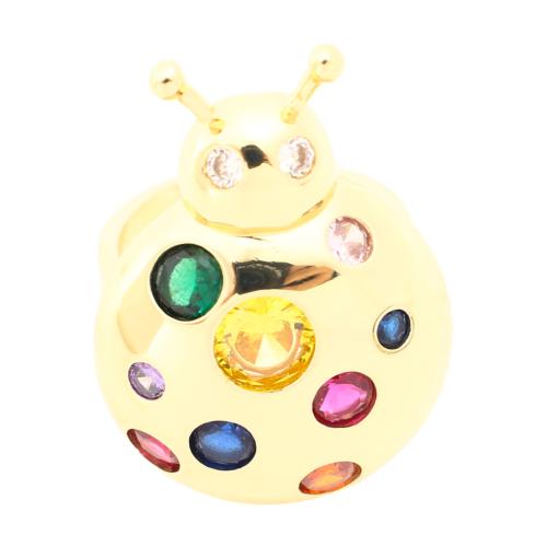 Brass Finger Ring, Ladybug, DIY & micro pave cubic zirconia, golden, 35x21x30mm, Sold By PC