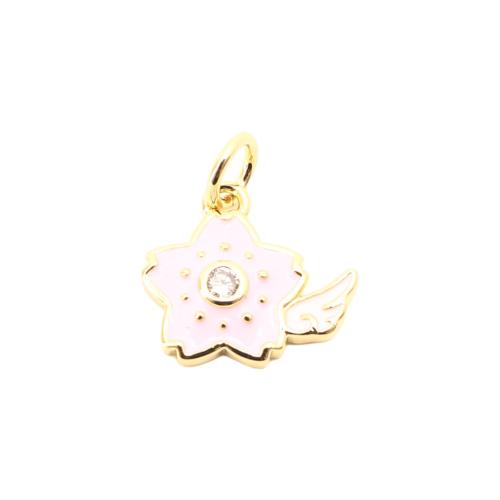 Cubic Zirconia Micro Pave Brass Pendant, Flower, DIY & micro pave cubic zirconia & enamel, golden, 11x12x2mm, Sold By PC