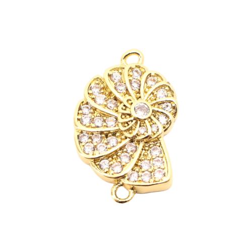 Brass Jewelry Connector, Conch, DIY & micro pave cubic zirconia, golden, 19x12x3mm, Sold By PC