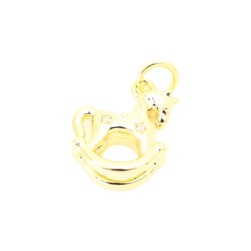 Cubic Zirconia Micro Pave Brass Pendant, rocking horse, DIY & micro pave cubic zirconia & hollow, golden, 13x13x4mm, Sold By PC