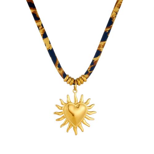 Stainless Steel Jewelry Necklace, 304 Stainless Steel, with Velveteen Cord, plated, fashion jewelry & for woman, golden, Sold By PC
