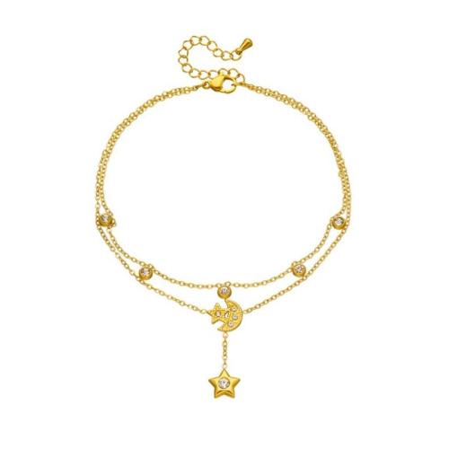 Stainless Steel Anklet, 304 Stainless Steel, plated, Double Layer & for woman & with rhinestone, golden, Sold By PC