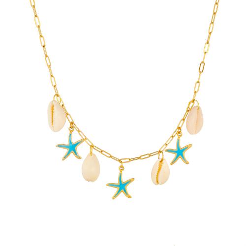 Enamel Stainless Steel Jewelry Set, 304 Stainless Steel, with Shell, Starfish, plated, different styles for choice & for woman, golden, Sold By PC