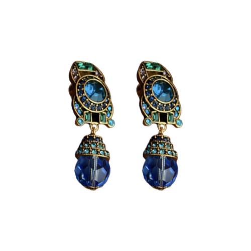 Tibetan Style Drop Earrings, with Acrylic, plated, fashion jewelry & for woman & with rhinestone, blue, Sold By PC