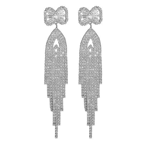 Brass Drop Earring, fashion jewelry & for woman & with rhinestone, Sold By Pair