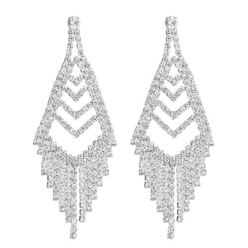 Brass Drop Earring, fashion jewelry & for woman & with rhinestone, Sold By Pair
