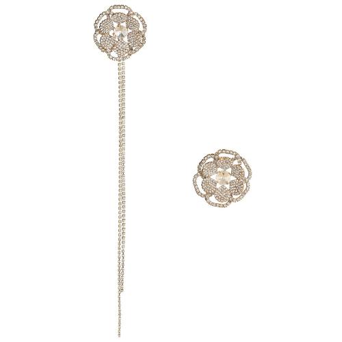 Brass Drop Earring, Copper Alloy, fashion jewelry & for woman & with rhinestone, Sold By Pair