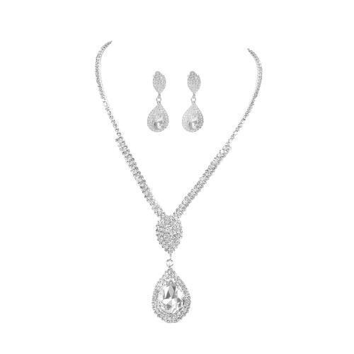 Brass Jewelry Set, fashion jewelry & for woman & with rhinestone, more colors for choice, Sold By Set