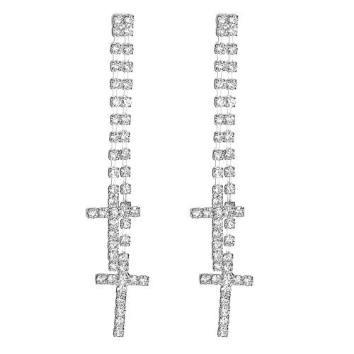 Brass Drop Earring, Copper Alloy, fashion jewelry & for woman & with rhinestone, more colors for choice, Sold By Pair