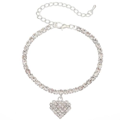 Brass Anklet, fashion jewelry & for woman & with rhinestone, more colors for choice, Sold By Pair