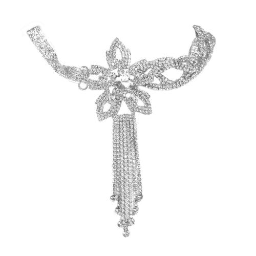 Brass Necklace, fashion jewelry & for woman & with rhinestone, Sold By PC