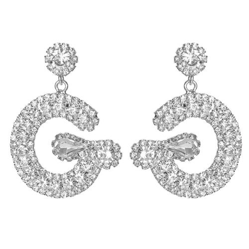 Brass Drop Earring, plated, fashion jewelry & for woman & with rhinestone, silver color, Sold By PC