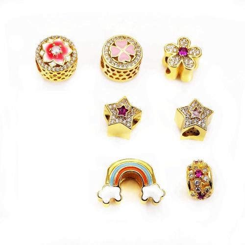 Cubic Zirconia Micro Pave Brass Beads, plated, DIY & micro pave cubic zirconia & enamel, more colors for choice, nickel, lead & cadmium free, Sold By PC
