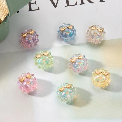 Resin Jewelry Beads, with Brass, Sun, DIY, more colors for choice, 12.80x8.36x13.15mm, Inner Diameter:Approx 1mm, Sold By PC