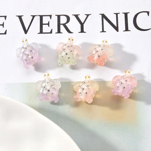 Resin Jewelry Beads, with Brass, Turtle, DIY & with rhinestone, more colors for choice, 14.50x9.85x16.90mm, Sold By PC