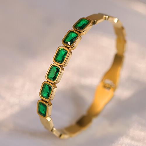 Titanium Steel Bangle, Geometrical Pattern, gold color plated, micro pave cubic zirconia & for woman, Inner Diameter:Approx 60mm, Sold By PC