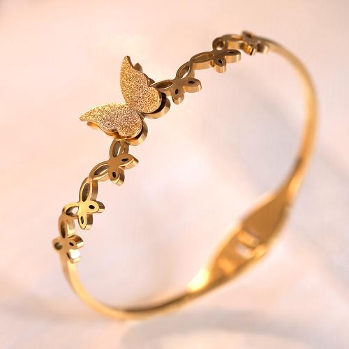 Titanium Steel Bangle, Butterfly, gold color plated, fashion jewelry & for woman, Inner Diameter:Approx 60mm, Sold By PC
