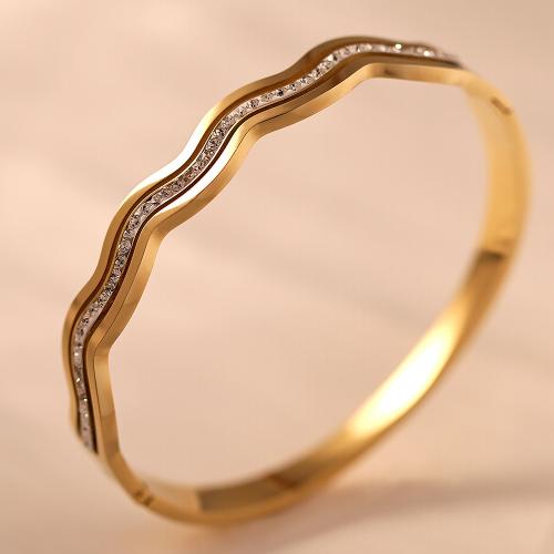 Titanium Steel Bangle, gold color plated, micro pave cubic zirconia & for woman, Inner Diameter:Approx 60mm, Sold By PC