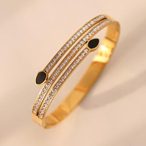 Titanium Steel Bangle, Snake, gold color plated, for woman & with rhinestone, Inner Diameter:Approx 60mm, Sold By PC