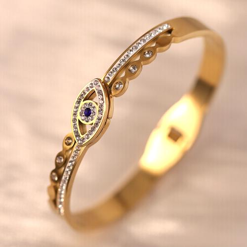 Titanium Steel Bangle, Eye, gold color plated, for woman & with rhinestone, Inner Diameter:Approx 60mm, Sold By PC