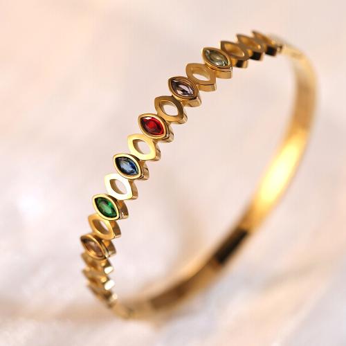 Titanium Steel Bangle, gold color plated, micro pave cubic zirconia & for woman, Inner Diameter:Approx 60mm, Sold By PC