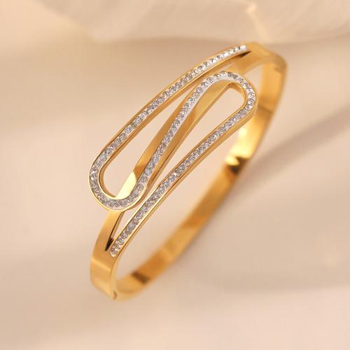 Titanium Steel Bangle, gold color plated, cubic zirconia clay pave & for woman, Inner Diameter:Approx 60mm, Sold By PC