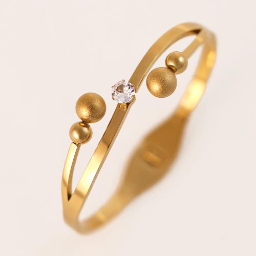 Titanium Steel Bangle, gold color plated, for woman & with rhinestone, Inner Diameter:Approx 60mm, Sold By PC