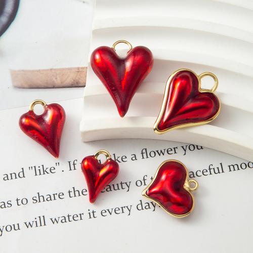 Brass Heart Pendants, plated, DIY & enamel, red, nickel, lead & cadmium free, 19.90x6.26x18.68mm, Sold By PC