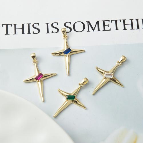 Cubic Zirconia Micro Pave Brass Pendant, Cross, plated, DIY & micro pave cubic zirconia, more colors for choice, nickel, lead & cadmium free, 20.60x3.80x31.80mm, Sold By PC