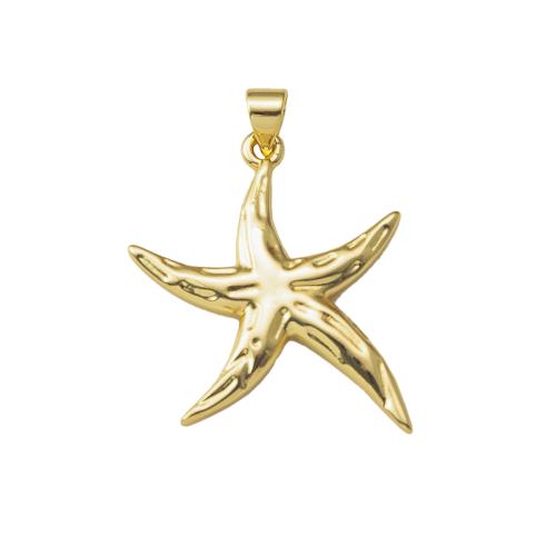 Brass Jewelry Pendants, Starfish, plated, DIY, golden, nickel, lead & cadmium free, 24.37x2.95x31.30mm, Sold By PC