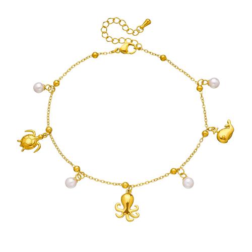 Stainless Steel Anklet, 304 Stainless Steel, with Plastic Pearl, plated, fashion jewelry & different styles for choice & for woman, golden, Sold By PC