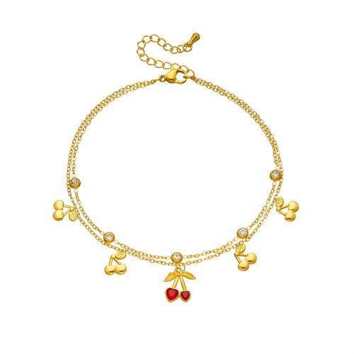 Stainless Steel Anklet, 304 Stainless Steel, gold color plated, Double Layer & micro pave cubic zirconia & for woman & with rhinestone, Sold By PC