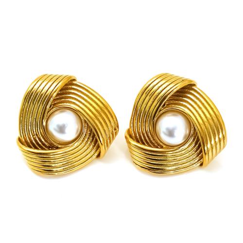 Boucle d'oreille de gaujon en acier inoxydable, Acier inoxydable 304, avec perle de plastique, Plaqué or 18K, bijoux de mode & styles différents pour le choix & pour femme, Vendu par paire