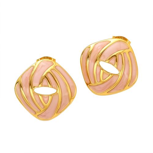 Stainless Steel Stud Earrings, 304 Stainless Steel, 18K gold plated, for woman & enamel & hollow, more colors for choice, Sold By Pair