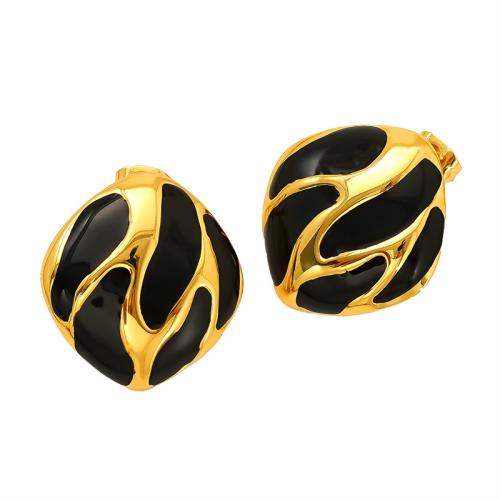Stainless Steel Stud Earrings, 304 Stainless Steel, 18K gold plated, fashion jewelry & for woman & enamel, more colors for choice, Sold By Pair