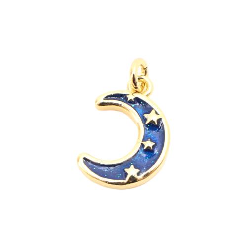 Brass Jewelry Pendants, Moon, DIY & enamel, golden, 14x11x2mm, Sold By PC
