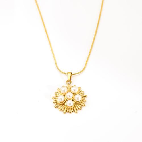 Stainless Steel Jewelry Necklace, 304 Stainless Steel, with Plastic Pearl, 18K gold plated, fashion jewelry & different styles for choice & for woman, Sold By PC