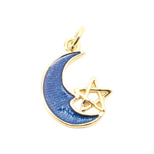 Brass Jewelry Pendants, Moon and Star, DIY & enamel & hollow, golden, 17x12x2mm, Sold By PC
