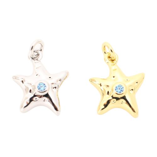 Cubic Zirconia Micro Pave Brass Pendant, Starfish, DIY & micro pave cubic zirconia, more colors for choice, 14x11x3mm, Sold By PC