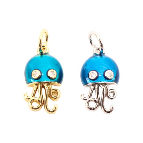 Cubic Zirconia Micro Pave Brass Pendant, Octopus, DIY & micro pave cubic zirconia & enamel, more colors for choice, 13x8x4mm, Sold By PC