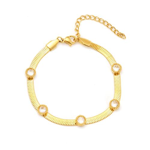 Stainless Steel Jewelry Bracelet, 304 Stainless Steel, 18K gold plated, different styles for choice & micro pave cubic zirconia & for woman, Sold By PC