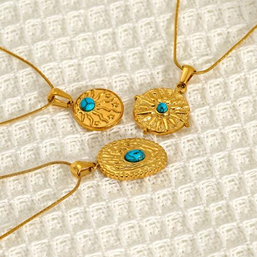 Stainless Steel Jewelry Necklace, 304 Stainless Steel, with turquoise, 18K gold plated, snake chain & different styles for choice & for woman, Sold By PC