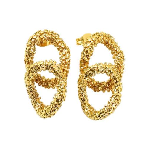 Stainless Steel Stud Earrings, 304 Stainless Steel, 18K gold plated, fashion jewelry & for woman & hollow, Sold By Pair