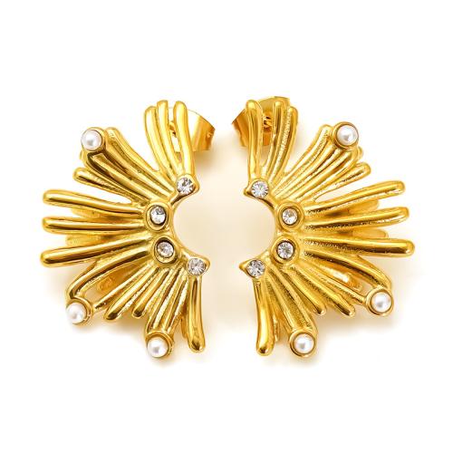 Stainless Steel Stud Earrings, 304 Stainless Steel, with Rhinestone & Plastic Pearl, 18K gold plated, fashion jewelry & different styles for choice & for woman, Sold By Pair