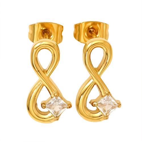 Stainless Steel Stud Earrings, 304 Stainless Steel, 18K gold plated, different styles for choice & micro pave cubic zirconia & for woman & hollow, Sold By Pair