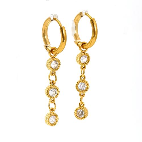 Stainless Steel Drop Earring, 304 Stainless Steel, 18K gold plated, fashion jewelry & micro pave cubic zirconia & for woman, more colors for choice, Sold By Pair