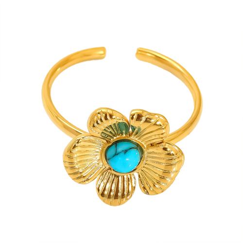 Stainless Steel Finger Ring, 304 Stainless Steel, with turquoise, 18K gold plated, fashion jewelry & different styles for choice & for woman, Sold By PC