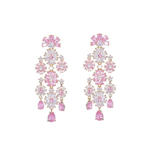 Brass Drop Earring, fashion jewelry & micro pave cubic zirconia & for woman, more colors for choice, 67x25mm, Sold By PC