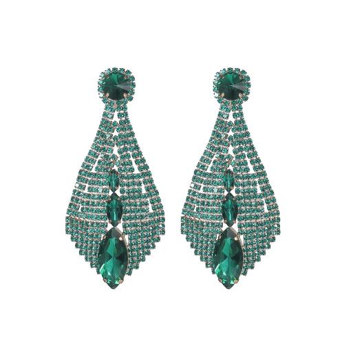 Brass Drop Earring, with Glass, fashion jewelry & for woman, green, Sold By Pair